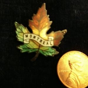VINTAGE 1944 STERLING SILVER Beautifully Enameled Montreal Maple Leaf